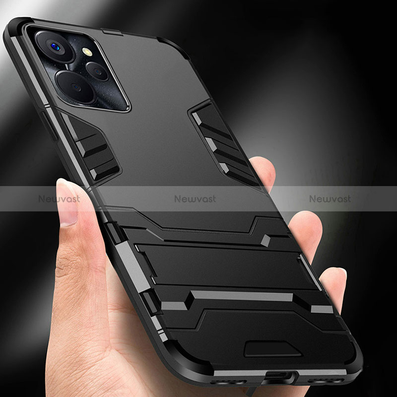 Silicone Matte Finish and Plastic Back Cover Case with Stand R01 for Realme 9i 5G