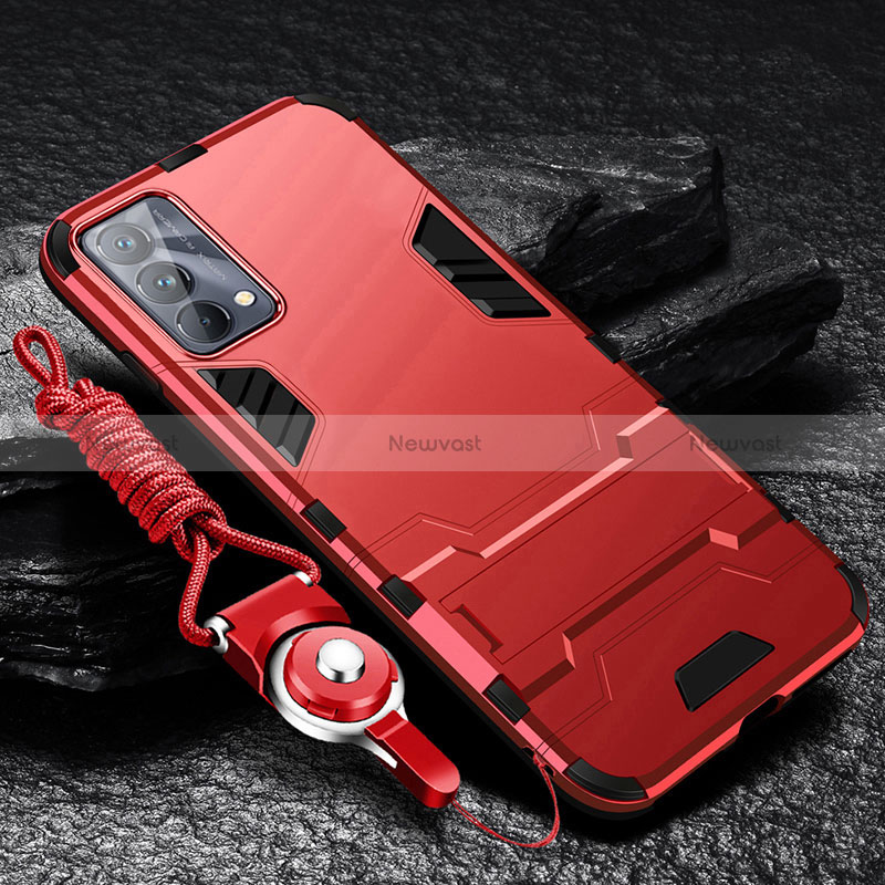 Silicone Matte Finish and Plastic Back Cover Case with Stand R01 for Realme GT Master 5G Red