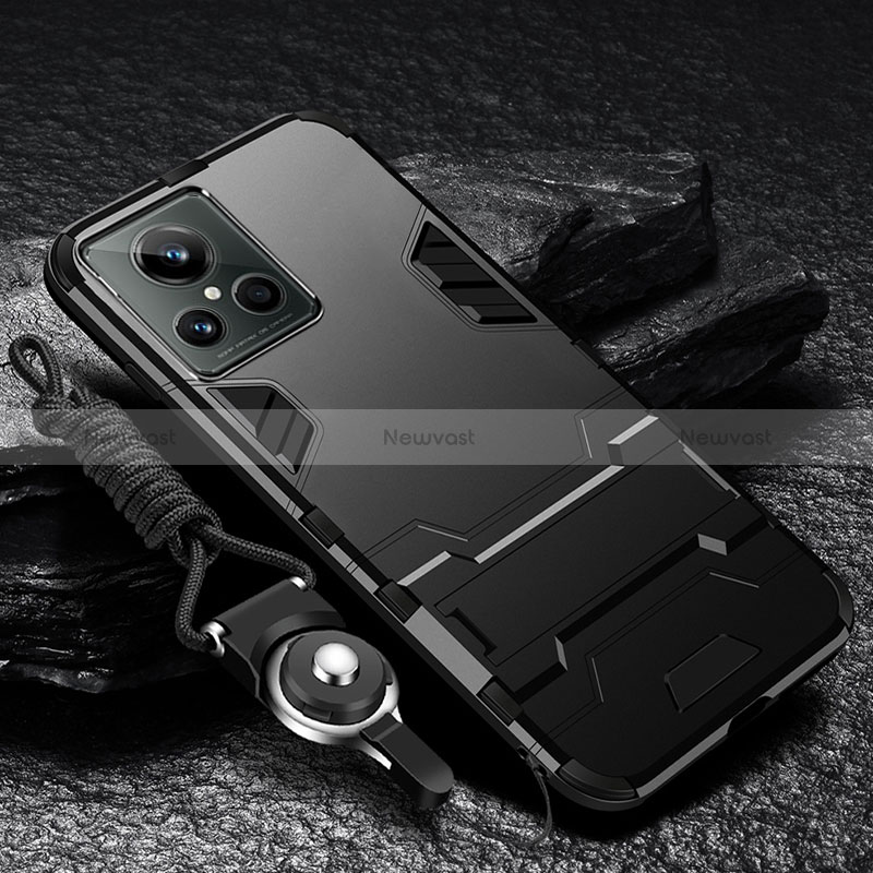 Silicone Matte Finish and Plastic Back Cover Case with Stand R01 for Realme GT2 Master Explorer Black