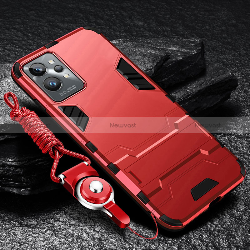 Silicone Matte Finish and Plastic Back Cover Case with Stand R01 for Realme GT2 Pro 5G Red