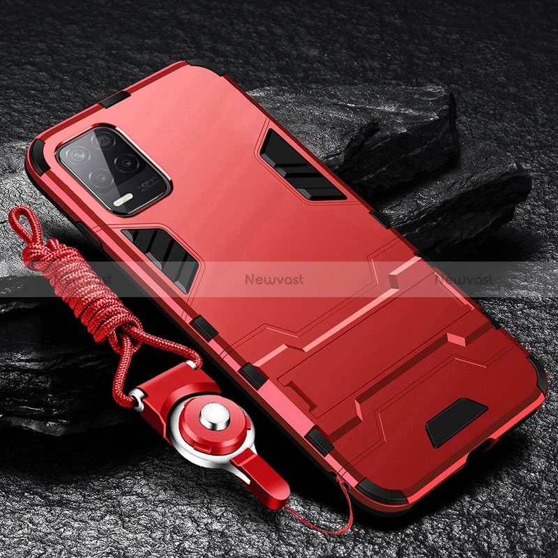 Silicone Matte Finish and Plastic Back Cover Case with Stand R01 for Realme Q3 5G Red