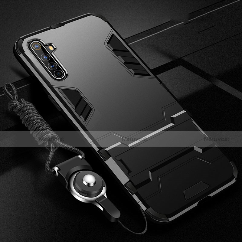 Silicone Matte Finish and Plastic Back Cover Case with Stand R01 for Realme X50 Pro 5G Black