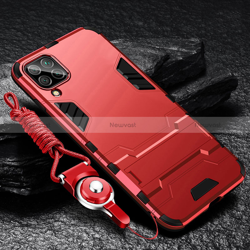 Silicone Matte Finish and Plastic Back Cover Case with Stand R01 for Samsung Galaxy A12 5G Red