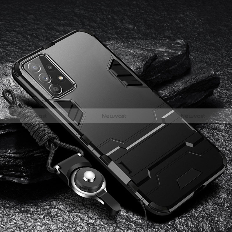 Silicone Matte Finish and Plastic Back Cover Case with Stand R01 for Samsung Galaxy A32 4G Black