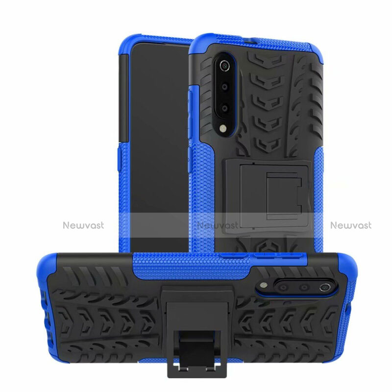 Silicone Matte Finish and Plastic Back Cover Case with Stand R01 for Samsung Galaxy A70 Blue