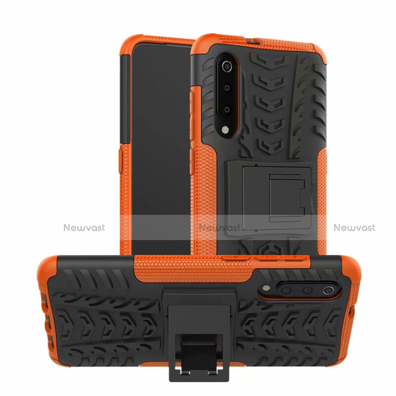 Silicone Matte Finish and Plastic Back Cover Case with Stand R01 for Samsung Galaxy A70 Orange