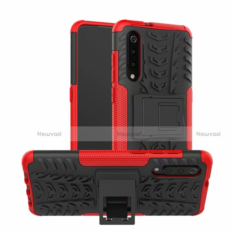 Silicone Matte Finish and Plastic Back Cover Case with Stand R01 for Samsung Galaxy A70 Red