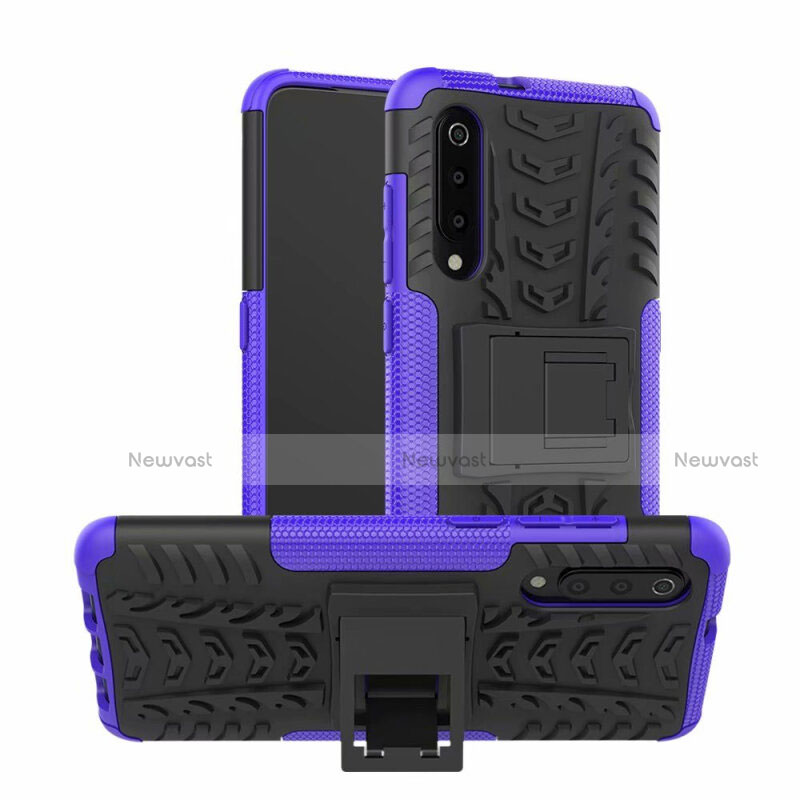 Silicone Matte Finish and Plastic Back Cover Case with Stand R01 for Samsung Galaxy A70S Purple