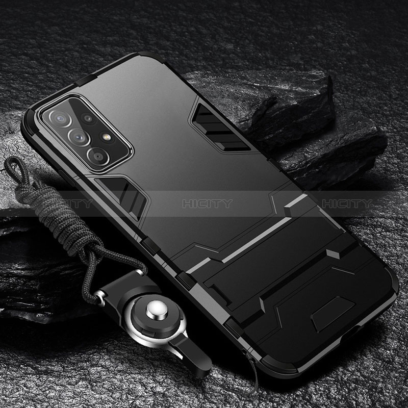 Silicone Matte Finish and Plastic Back Cover Case with Stand R01 for Samsung Galaxy A73 5G Black