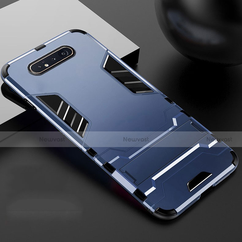 Silicone Matte Finish and Plastic Back Cover Case with Stand R01 for Samsung Galaxy A90 4G Blue