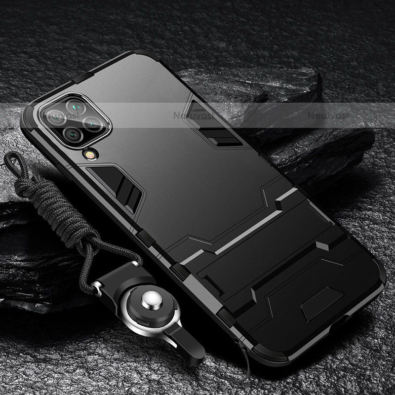 Silicone Matte Finish and Plastic Back Cover Case with Stand R01 for Samsung Galaxy M32 4G Black