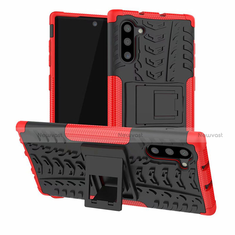 Silicone Matte Finish and Plastic Back Cover Case with Stand R01 for Samsung Galaxy Note 10 5G Red