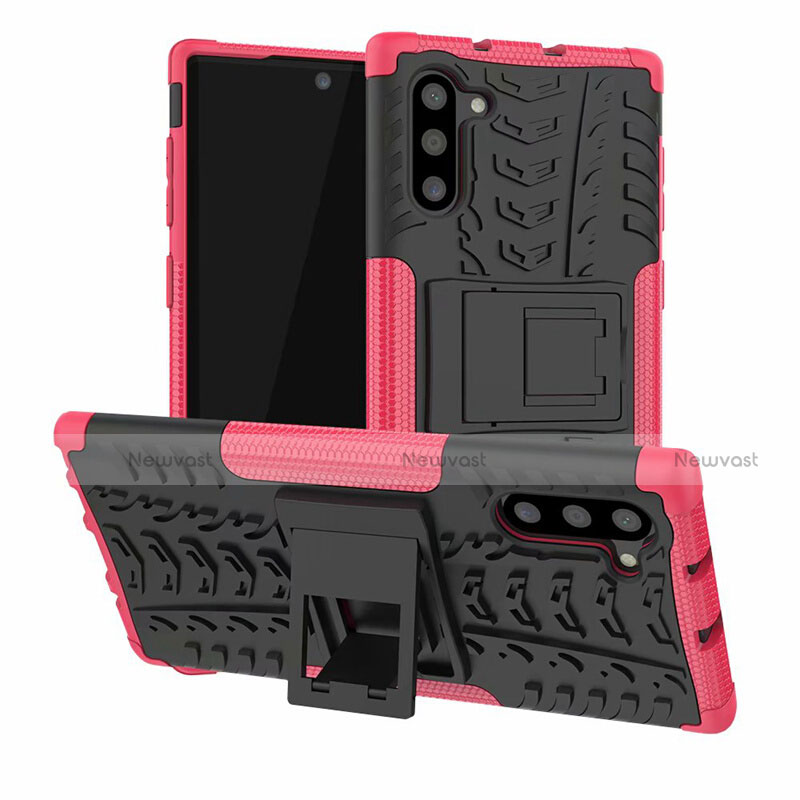 Silicone Matte Finish and Plastic Back Cover Case with Stand R01 for Samsung Galaxy Note 10