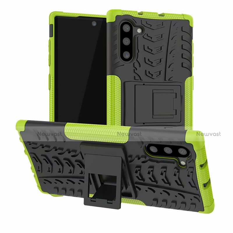 Silicone Matte Finish and Plastic Back Cover Case with Stand R01 for Samsung Galaxy Note 10 Green