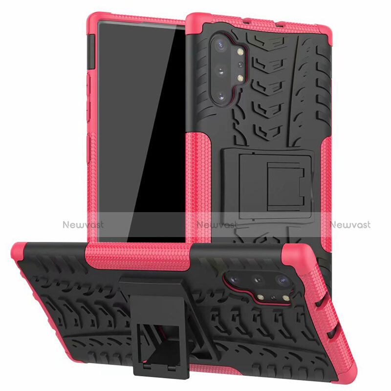 Silicone Matte Finish and Plastic Back Cover Case with Stand R01 for Samsung Galaxy Note 10 Plus 5G