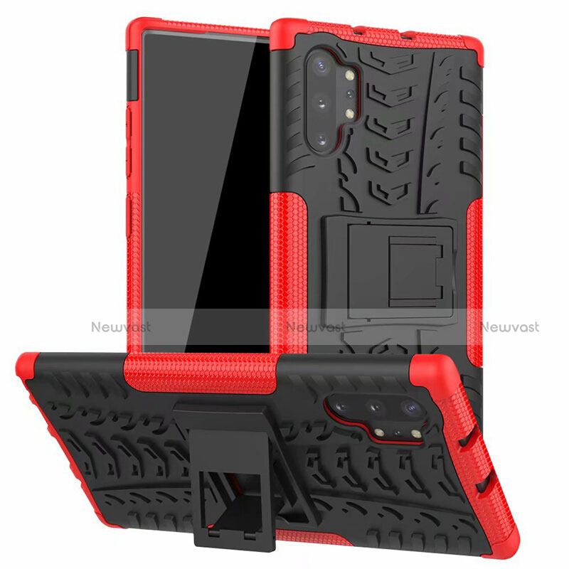 Silicone Matte Finish and Plastic Back Cover Case with Stand R01 for Samsung Galaxy Note 10 Plus