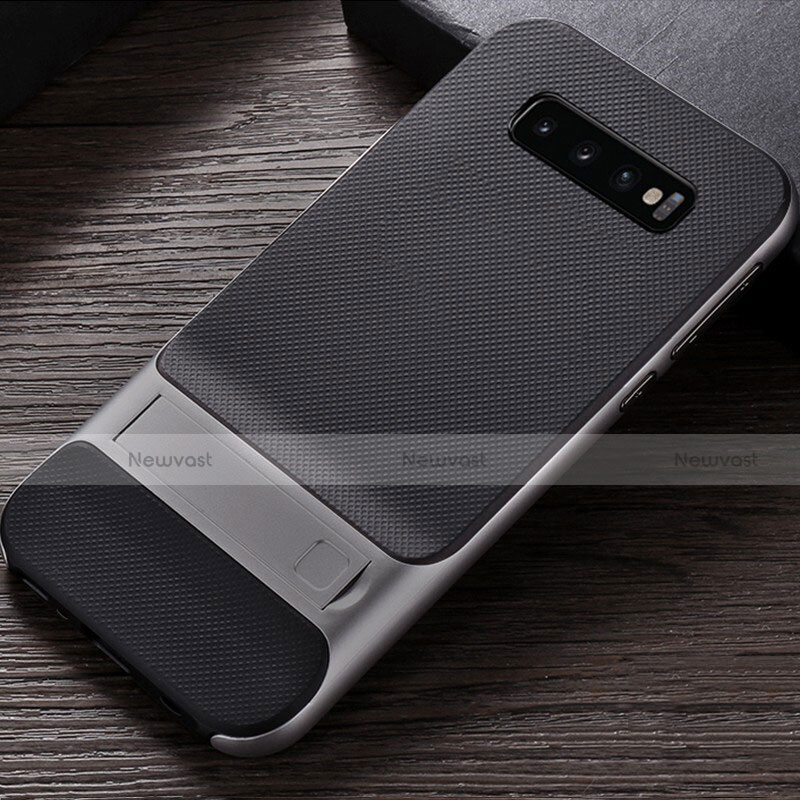 Silicone Matte Finish and Plastic Back Cover Case with Stand R01 for Samsung Galaxy S10