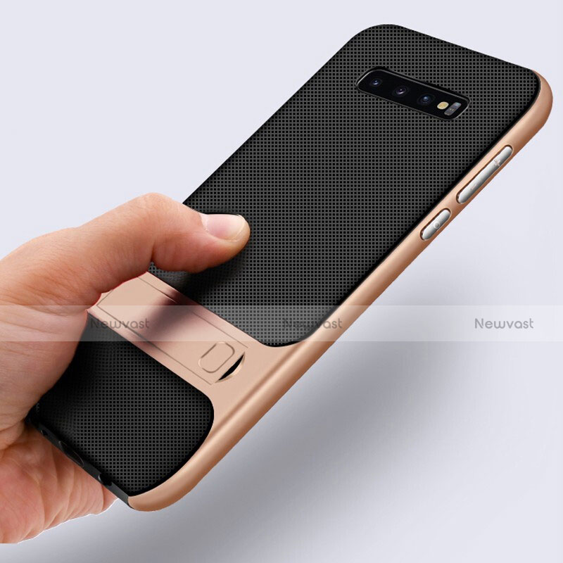 Silicone Matte Finish and Plastic Back Cover Case with Stand R01 for Samsung Galaxy S10 5G