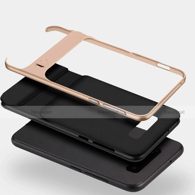 Silicone Matte Finish and Plastic Back Cover Case with Stand R01 for Samsung Galaxy S10 5G