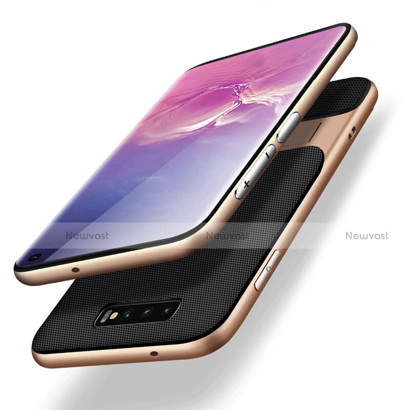 Silicone Matte Finish and Plastic Back Cover Case with Stand R01 for Samsung Galaxy S10