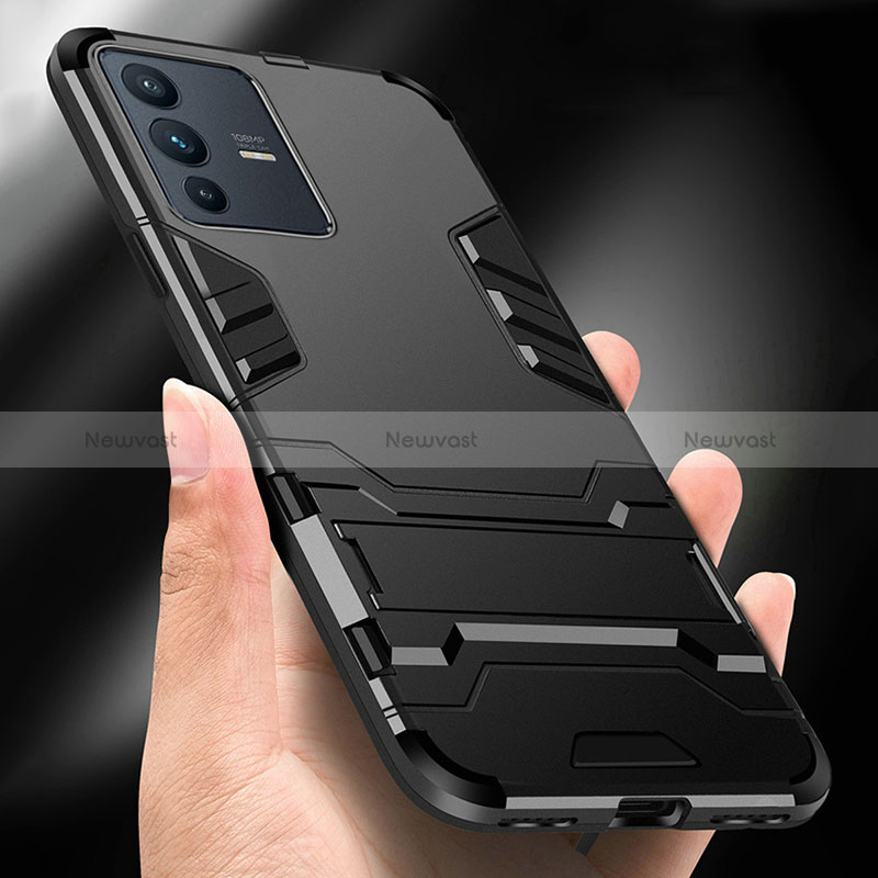 Silicone Matte Finish and Plastic Back Cover Case with Stand R01 for Vivo V23 Pro 5G