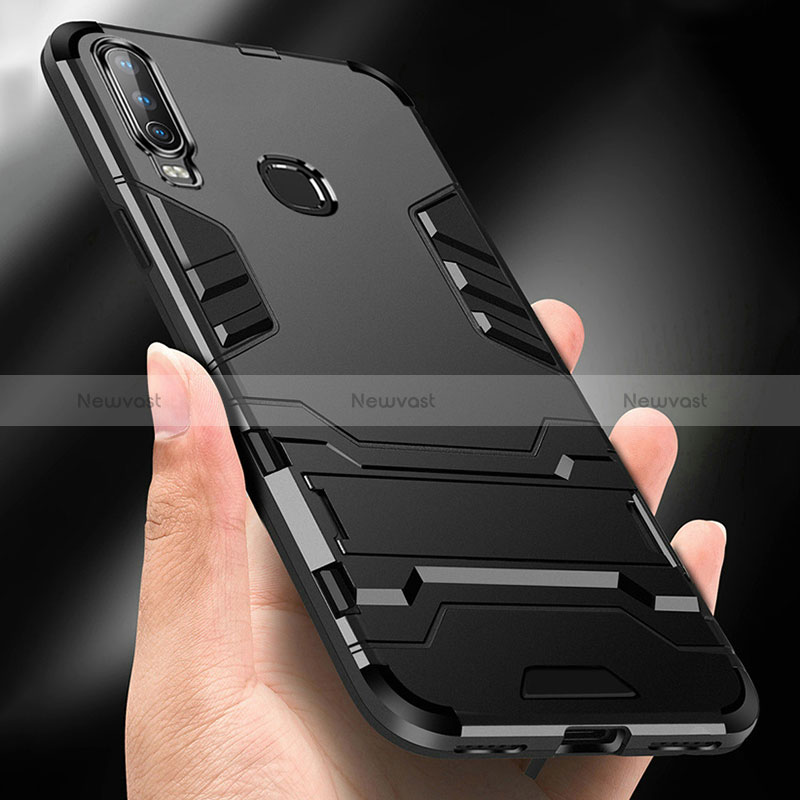 Silicone Matte Finish and Plastic Back Cover Case with Stand R01 for Vivo Y11