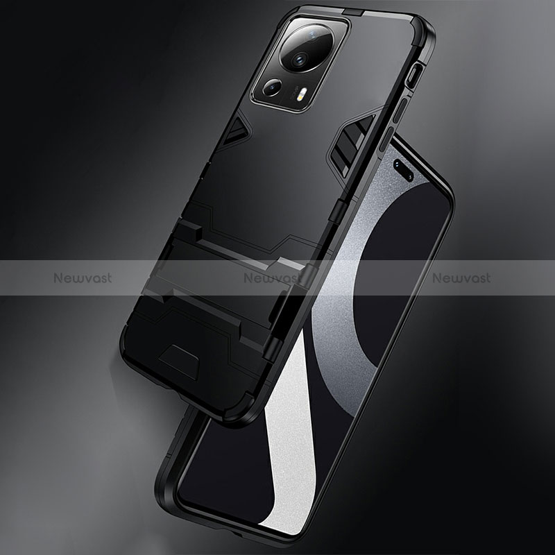 Silicone Matte Finish and Plastic Back Cover Case with Stand R01 for Xiaomi Civi 2 5G