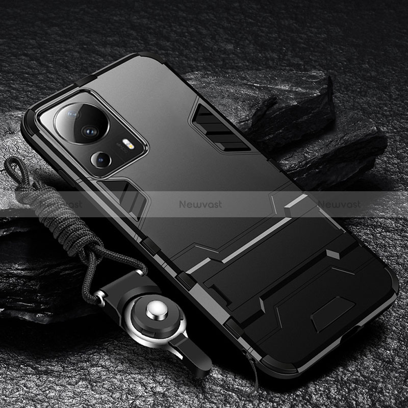 Silicone Matte Finish and Plastic Back Cover Case with Stand R01 for Xiaomi Civi 2 5G Black