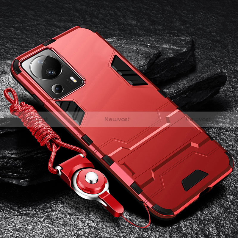 Silicone Matte Finish and Plastic Back Cover Case with Stand R01 for Xiaomi Civi 2 5G Red