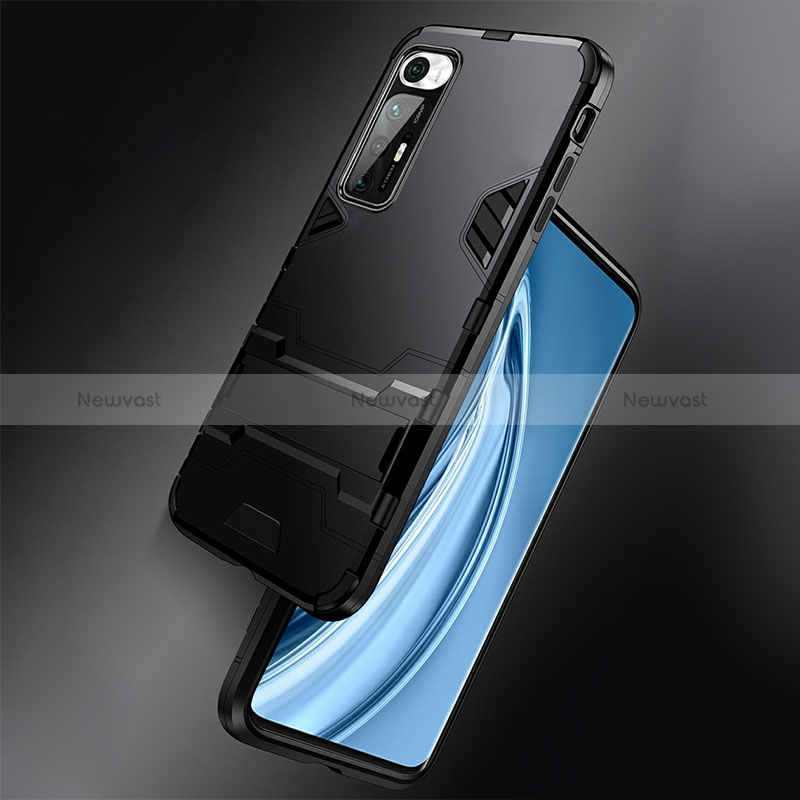 Silicone Matte Finish and Plastic Back Cover Case with Stand R01 for Xiaomi Mi 10S 5G