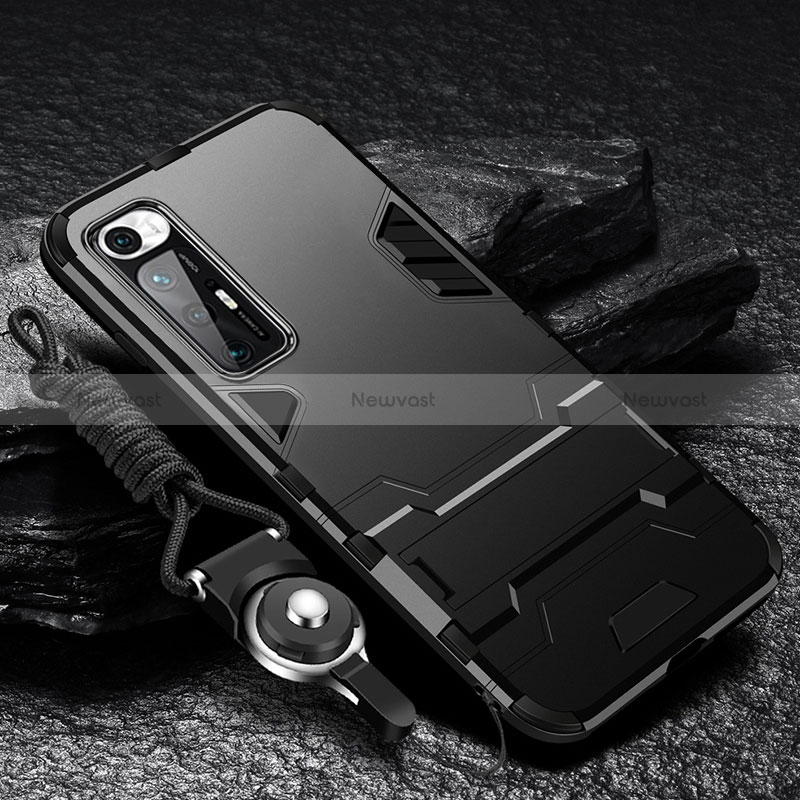 Silicone Matte Finish and Plastic Back Cover Case with Stand R01 for Xiaomi Mi 10S 5G Black