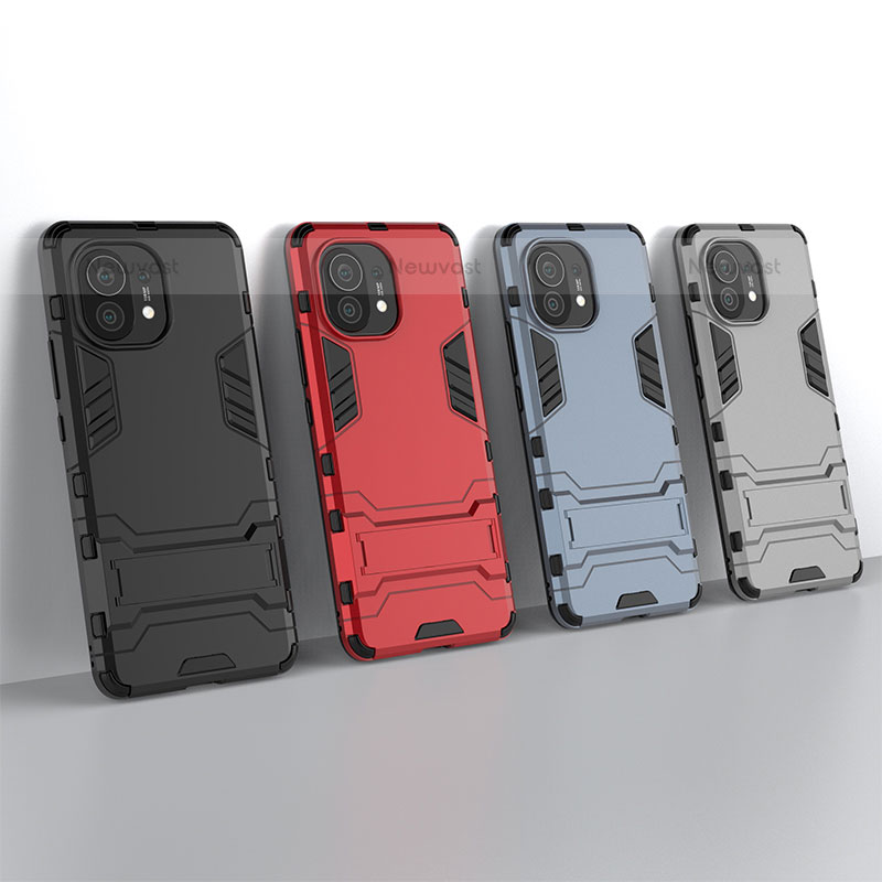 Silicone Matte Finish and Plastic Back Cover Case with Stand R01 for Xiaomi Mi 11 Lite 4G