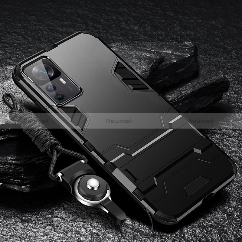 Silicone Matte Finish and Plastic Back Cover Case with Stand R01 for Xiaomi Mi 12T 5G Black