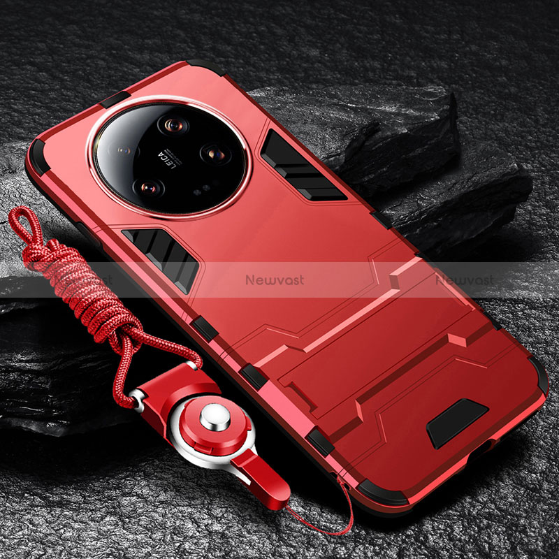 Silicone Matte Finish and Plastic Back Cover Case with Stand R01 for Xiaomi Mi 13 Ultra 5G