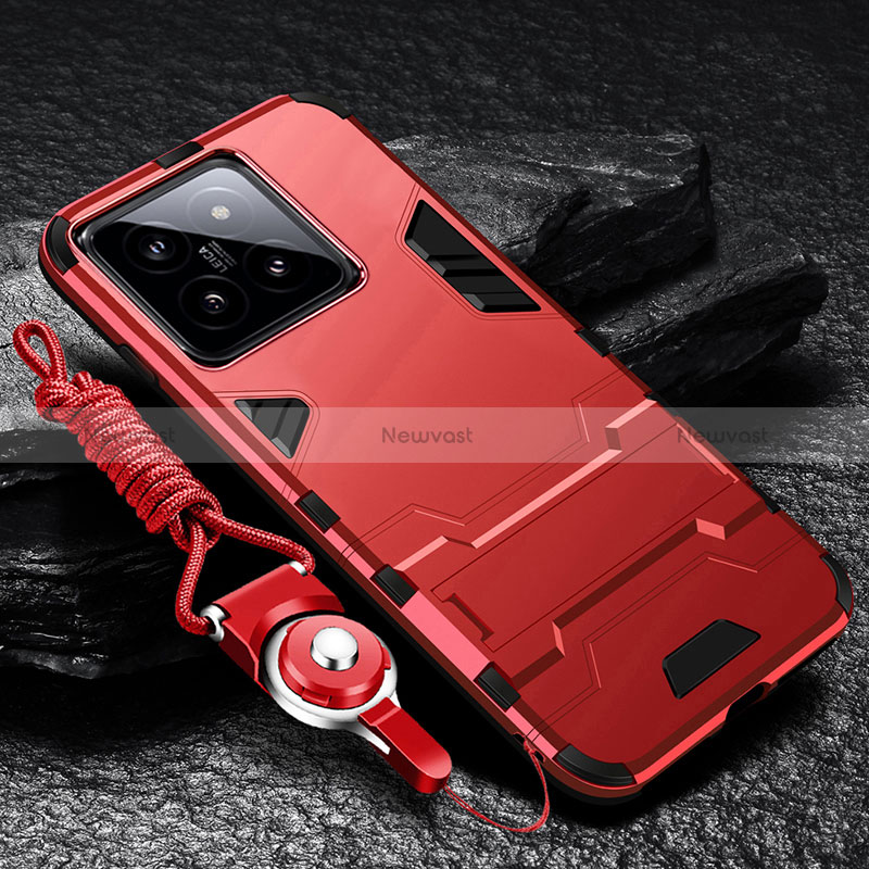 Silicone Matte Finish and Plastic Back Cover Case with Stand R01 for Xiaomi Mi 14 5G