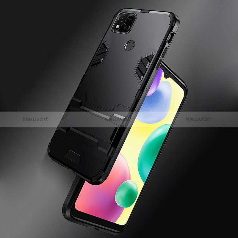 Silicone Matte Finish and Plastic Back Cover Case with Stand R01 for Xiaomi POCO C3
