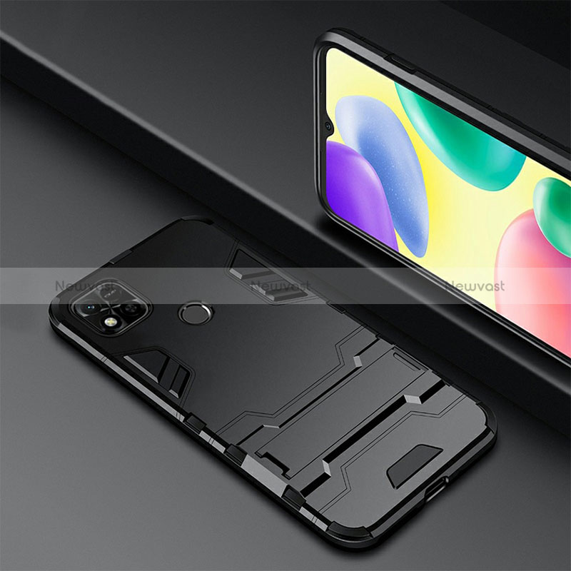 Silicone Matte Finish and Plastic Back Cover Case with Stand R01 for Xiaomi POCO C3