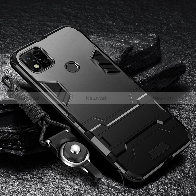 Silicone Matte Finish and Plastic Back Cover Case with Stand R01 for Xiaomi POCO C3 Black