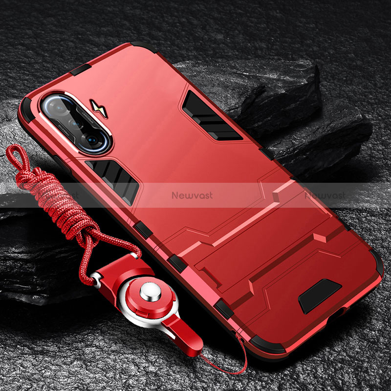 Silicone Matte Finish and Plastic Back Cover Case with Stand R01 for Xiaomi Poco F3 GT 5G Red