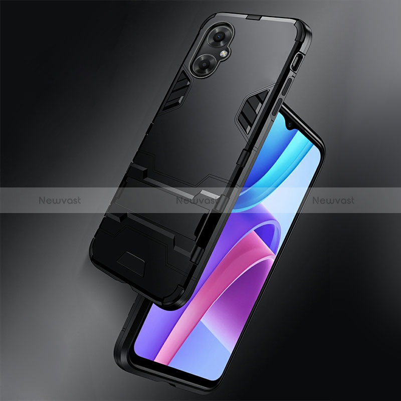 Silicone Matte Finish and Plastic Back Cover Case with Stand R01 for Xiaomi Poco M4 5G