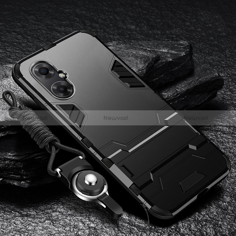 Silicone Matte Finish and Plastic Back Cover Case with Stand R01 for Xiaomi Poco M4 5G Black