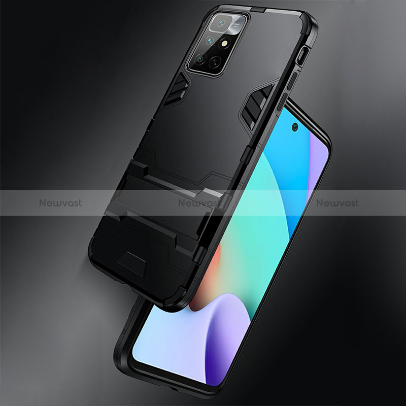 Silicone Matte Finish and Plastic Back Cover Case with Stand R01 for Xiaomi Poco M4 Pro 5G