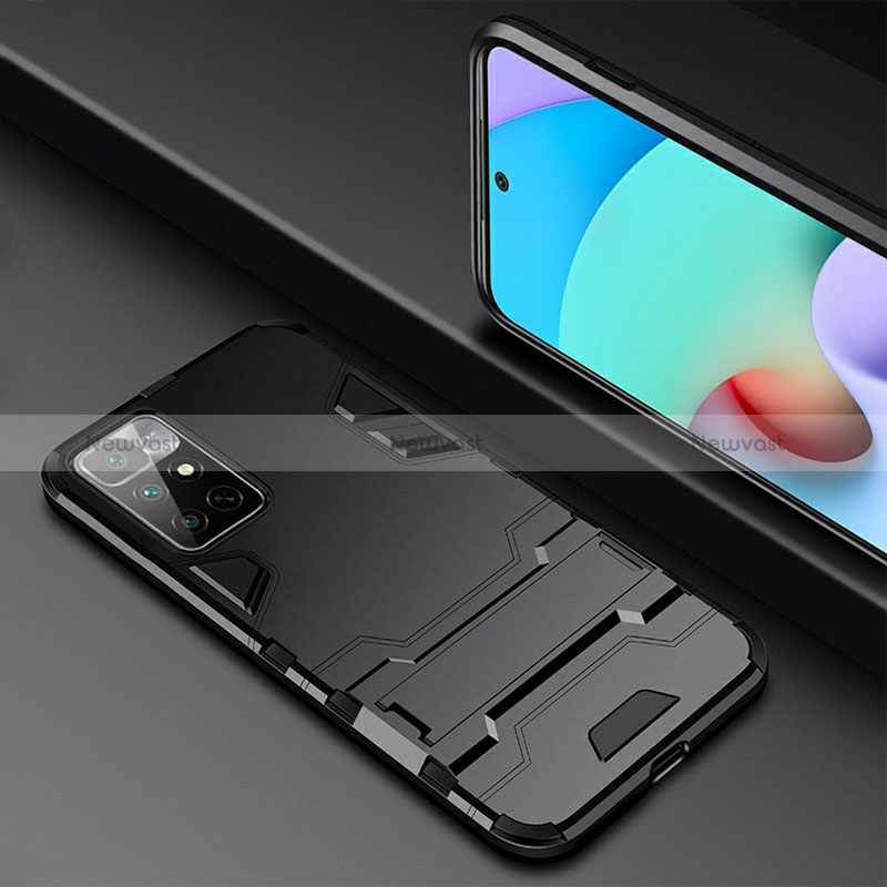 Silicone Matte Finish and Plastic Back Cover Case with Stand R01 for Xiaomi Poco M4 Pro 5G