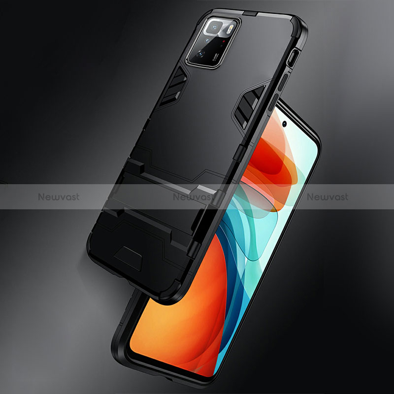 Silicone Matte Finish and Plastic Back Cover Case with Stand R01 for Xiaomi Poco X3 GT 5G