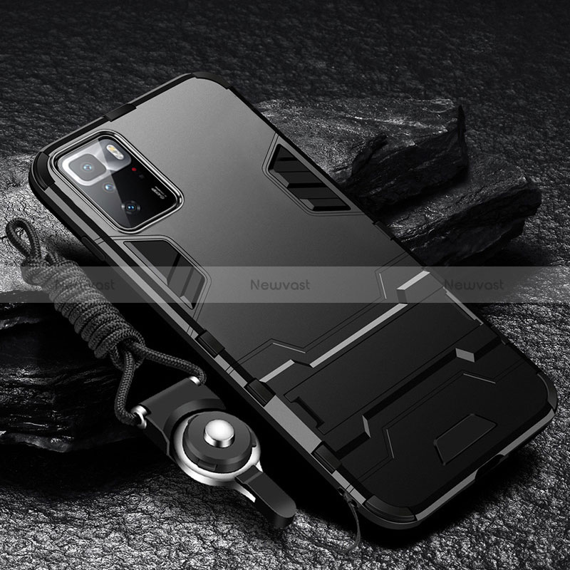 Silicone Matte Finish and Plastic Back Cover Case with Stand R01 for Xiaomi Poco X3 GT 5G Black