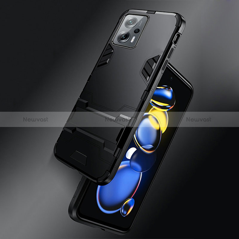 Silicone Matte Finish and Plastic Back Cover Case with Stand R01 for Xiaomi Poco X4 GT 5G