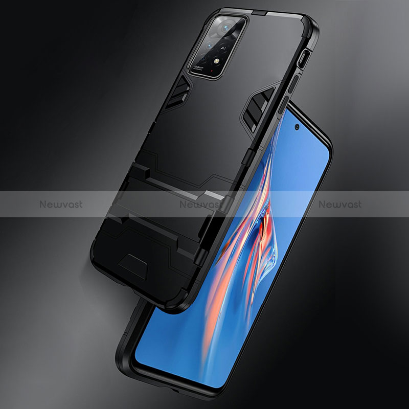 Silicone Matte Finish and Plastic Back Cover Case with Stand R01 for Xiaomi Poco X4 Pro 5G