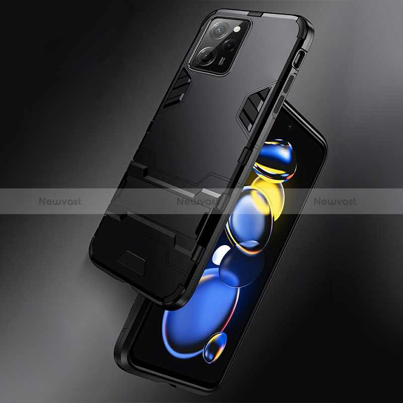 Silicone Matte Finish and Plastic Back Cover Case with Stand R01 for Xiaomi Poco X5 Pro 5G