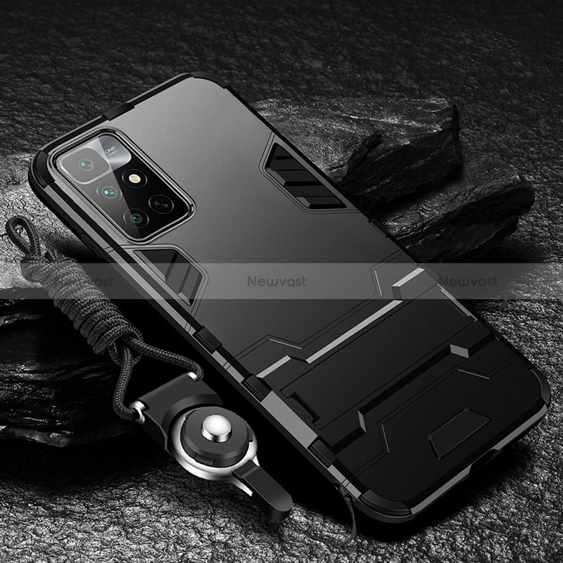 Silicone Matte Finish and Plastic Back Cover Case with Stand R01 for Xiaomi Redmi 10 (2022) Black