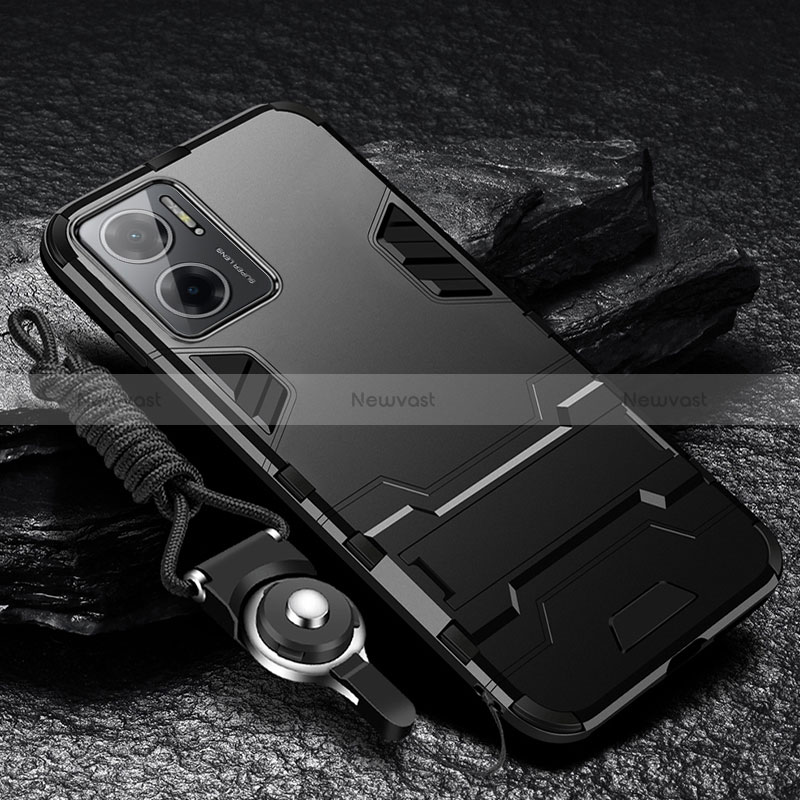 Silicone Matte Finish and Plastic Back Cover Case with Stand R01 for Xiaomi Redmi 10 5G Black